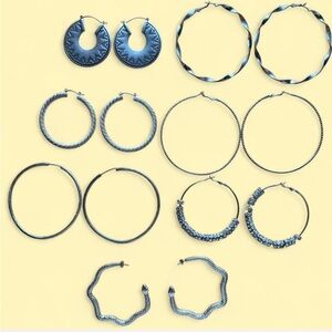 Silver Hoop Earrings Set